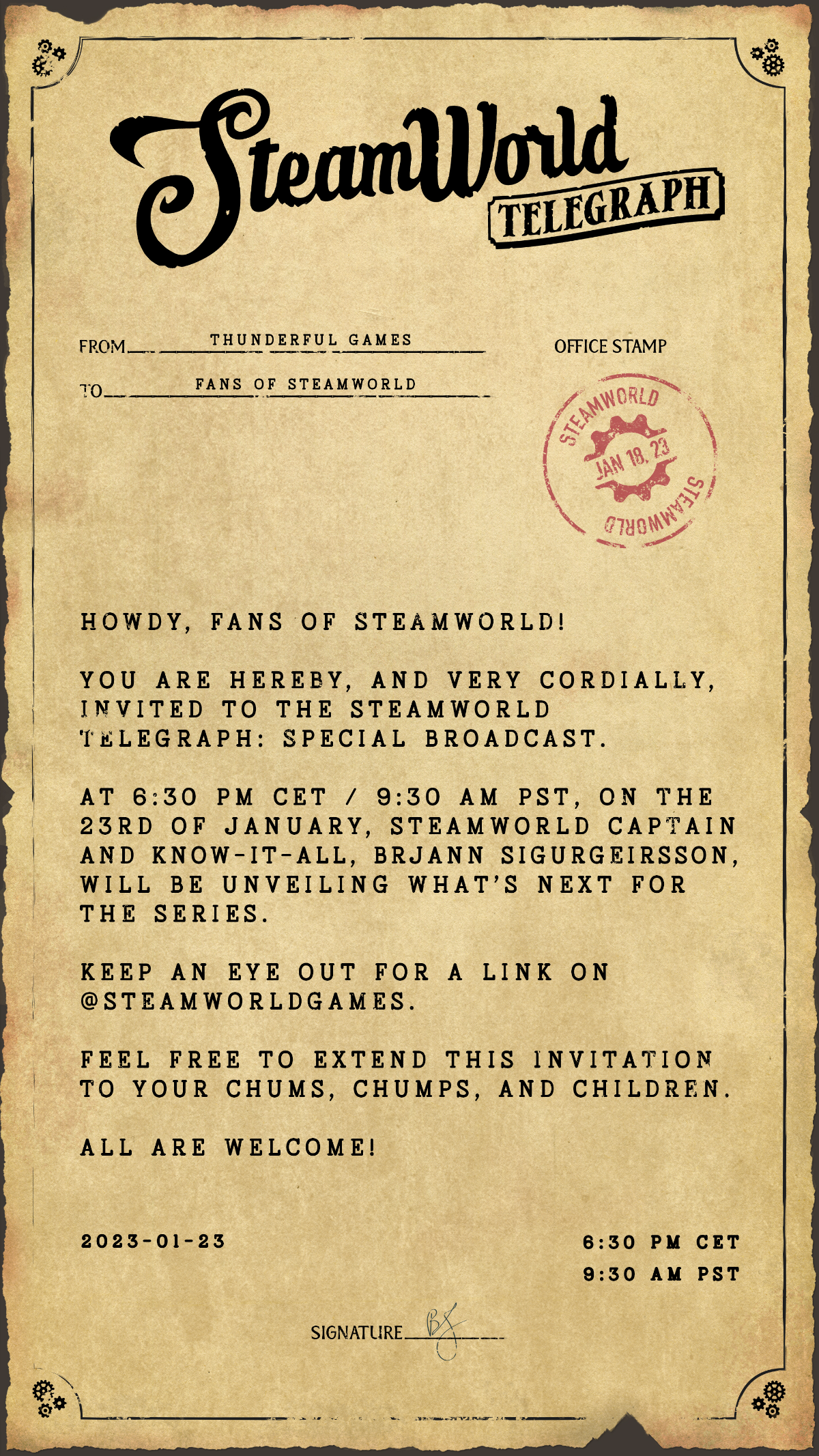 SteamWorld Telegraph: Special Broadcast Invite